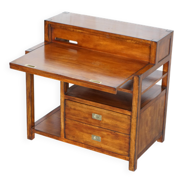 Military campaign desk made of hardwood and brass for computer.