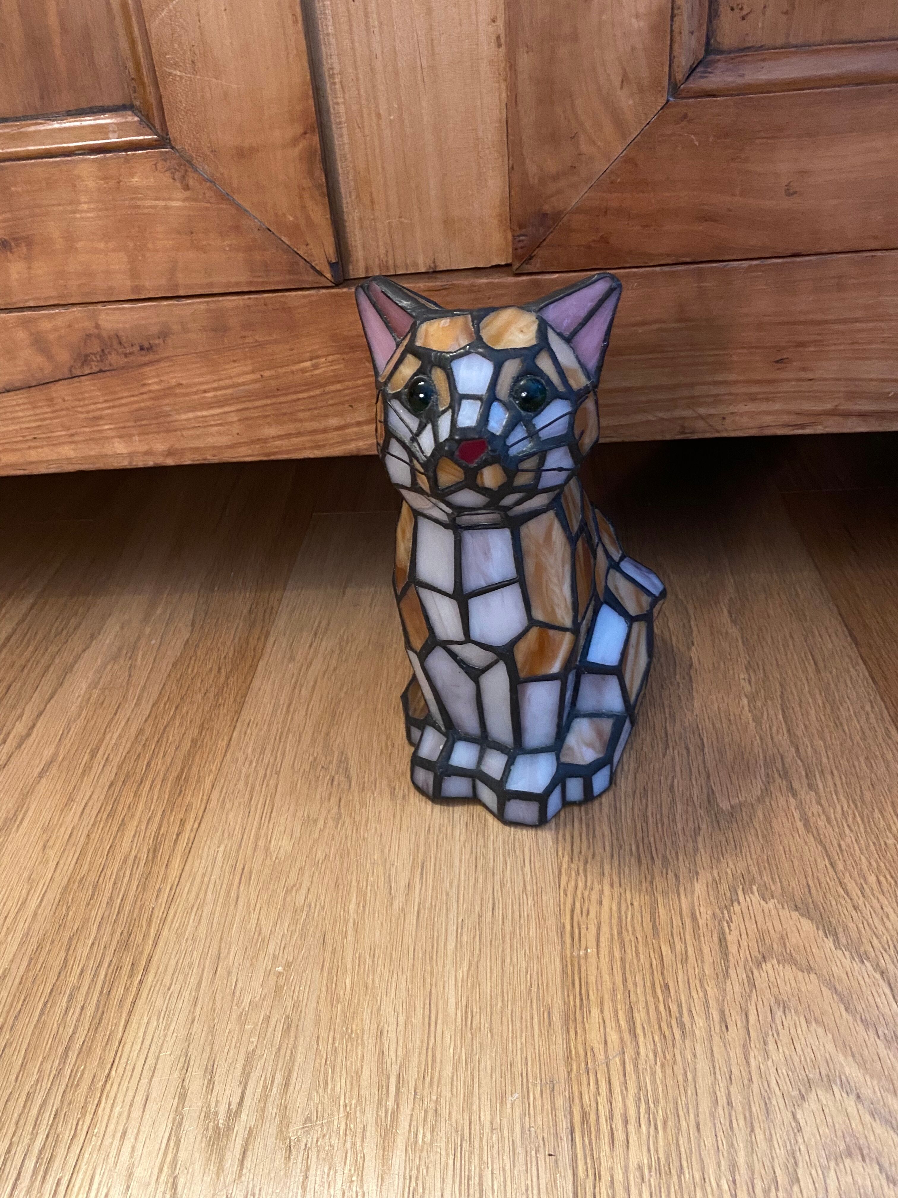 Vintage cat lamp in glass and metal