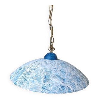 "The big blue"Vintage striated terracotta ceiling lamp