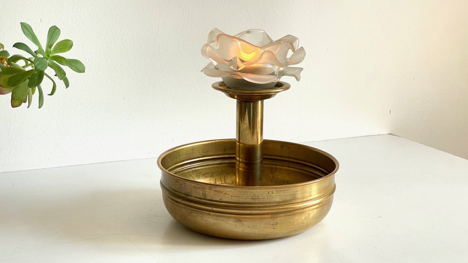 Vintage brass and glass centerpiece candle holder