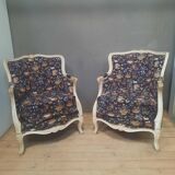Pair of large Louis XV style bergere chairs