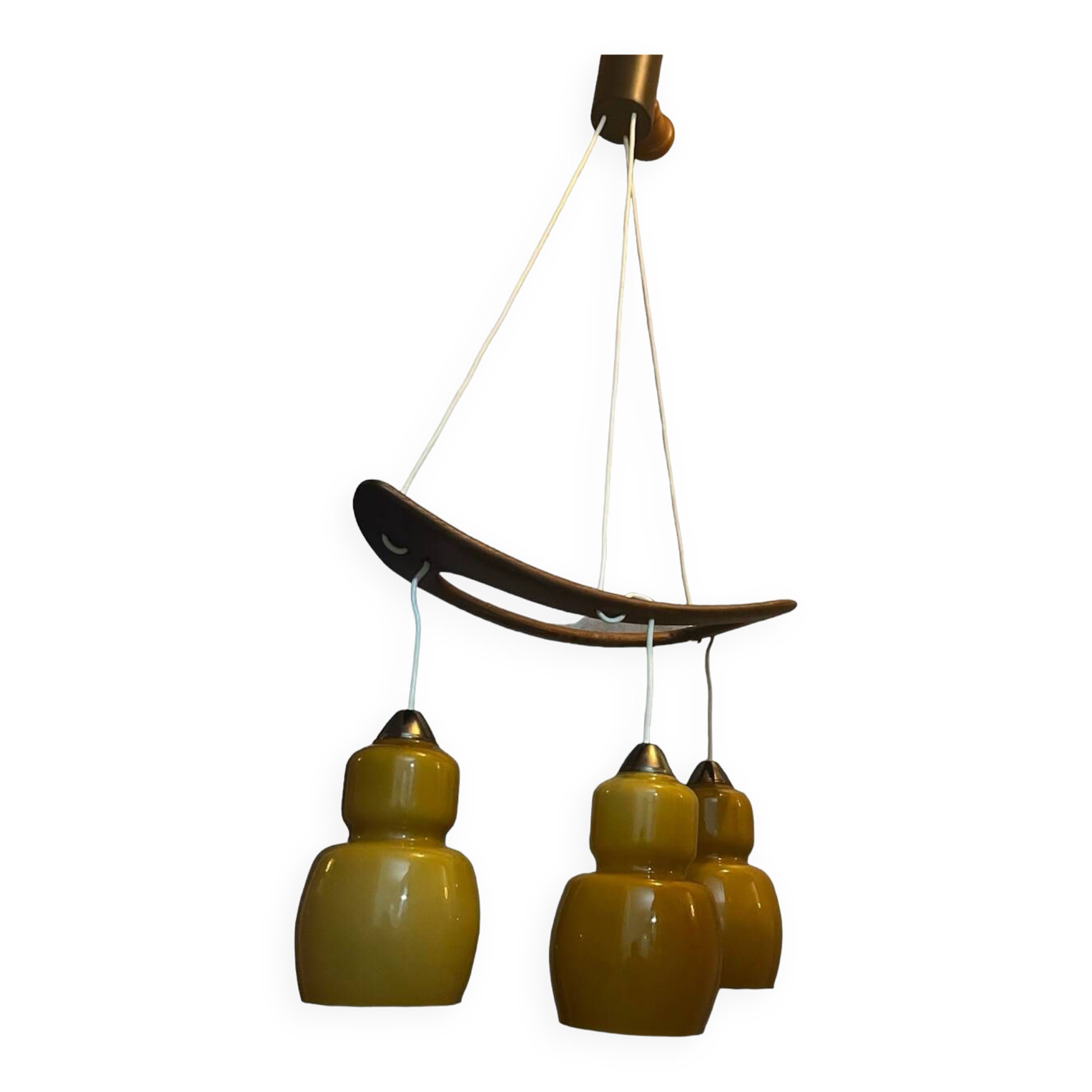 Teak pendant lamp year 60/70 3 globes Rispal