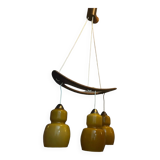 Teak pendant lamp year 60/70 3 globes Rispal