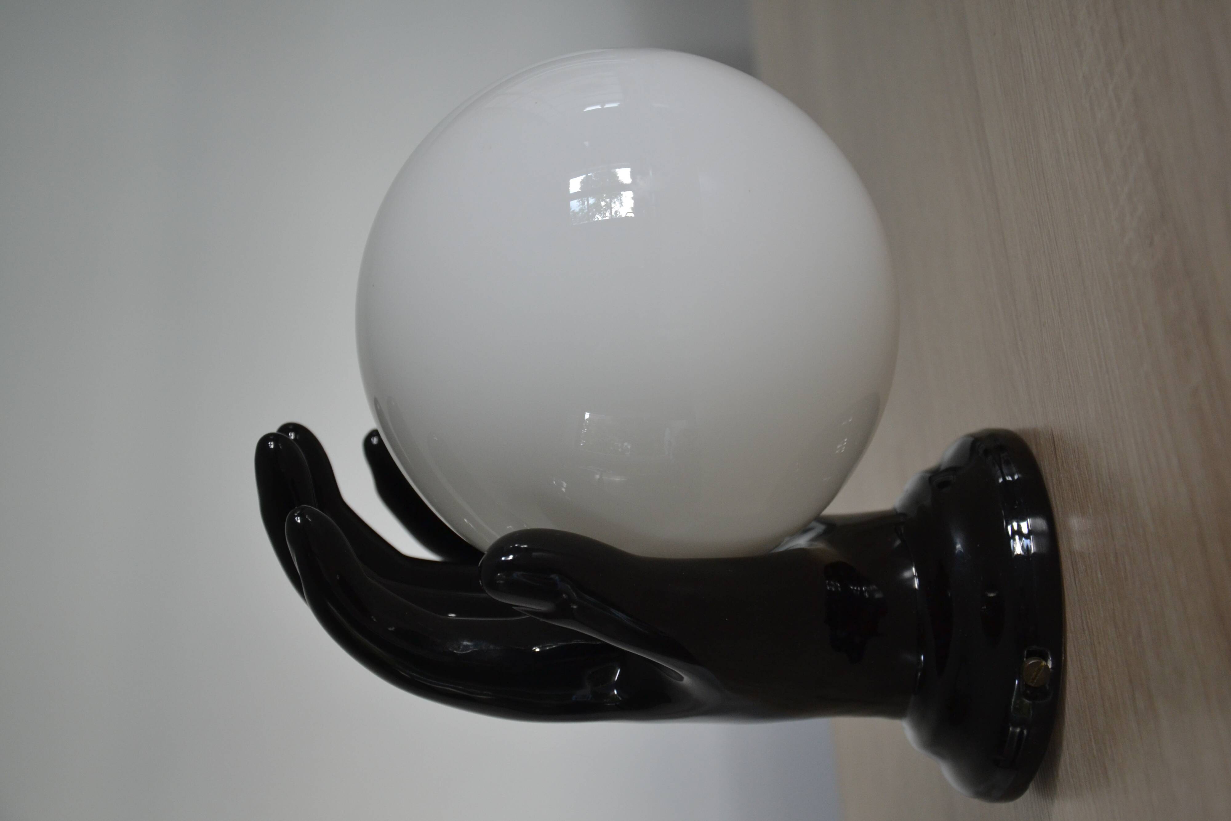 Vintage black opaline globe wall lamp