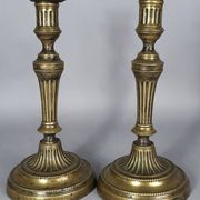 Pair of fluted bronze candlesticks Louis XVI period 27 cm