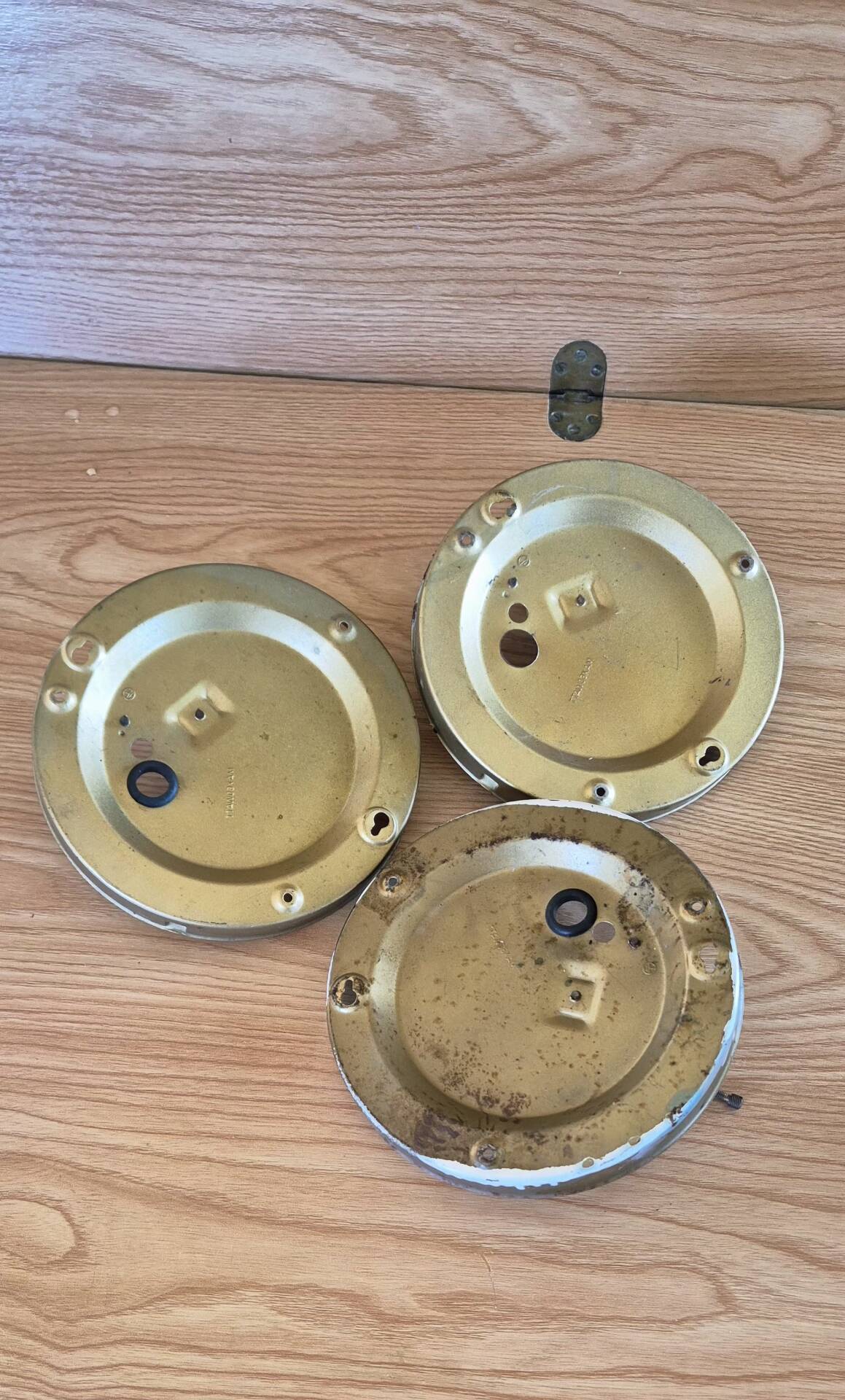 Set of 3 vintage amber moulded glass wall lights and ceiling lights.