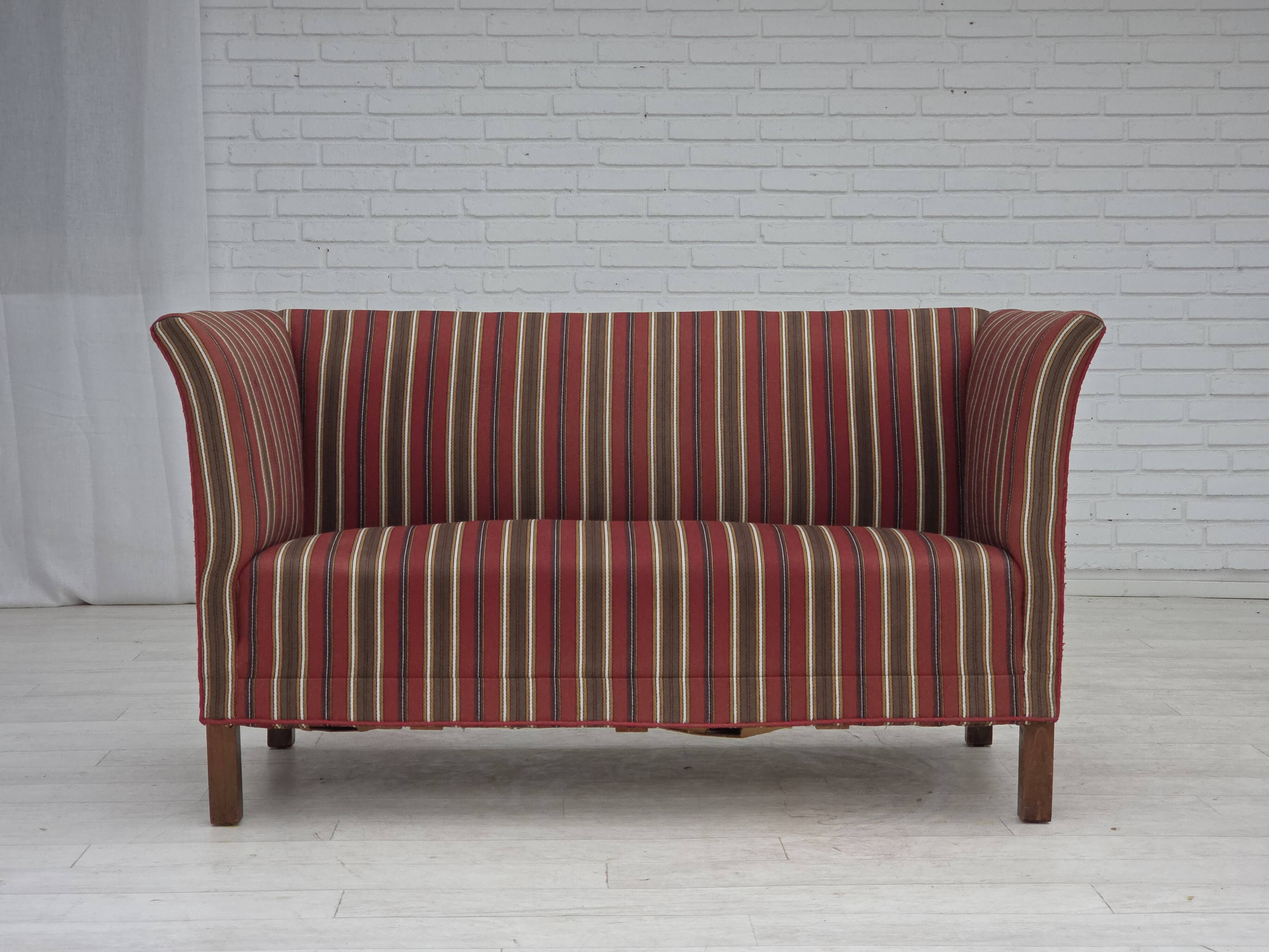 1960s, Danish 2-seater sofa, striped red/multicolor furniture wool.