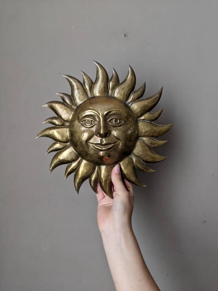 Vintage brass wall sun, handcrafted, alternative decor