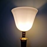 Large Art Deco Mazda lamp in wood, brass, and white opaline, 1930.