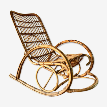 Rocking chair en rotin 1960 Italie