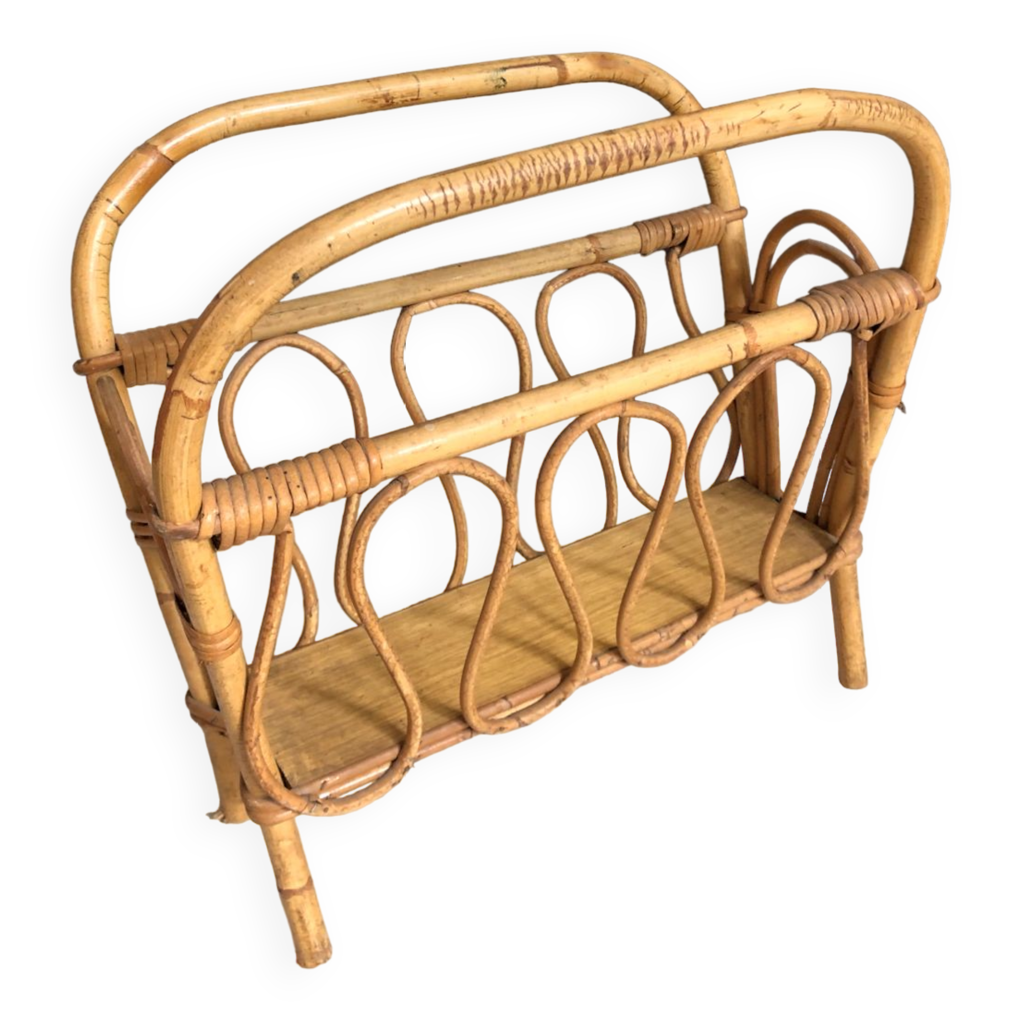 Vintage rattan magazine holder