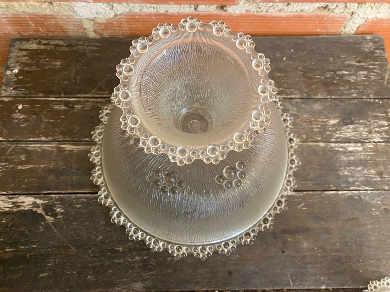 Masserini barocco fruit bowl pair moulded glass bead row vintage