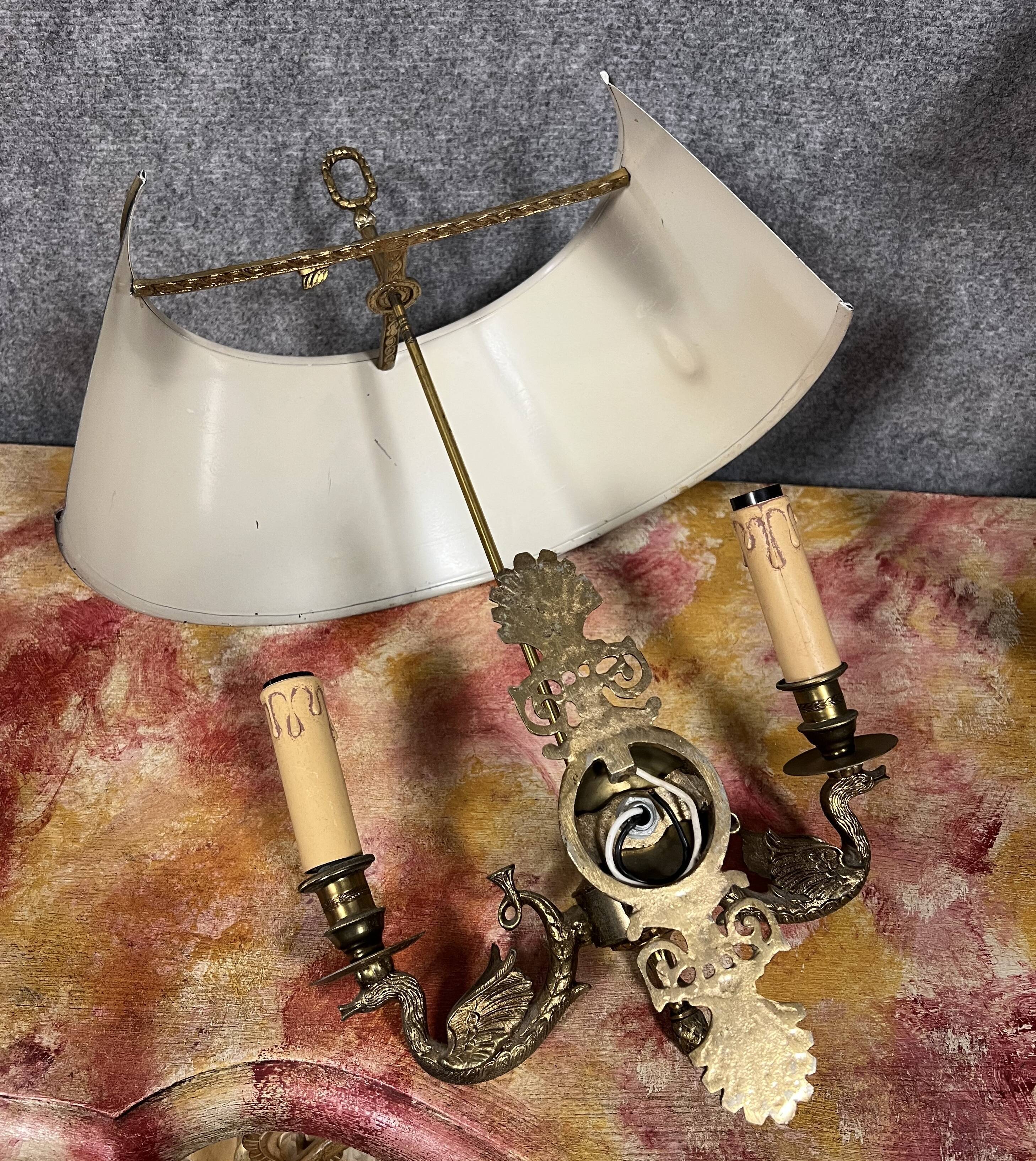 Pair of Empire sconces with gilded bronze swans circa 1880