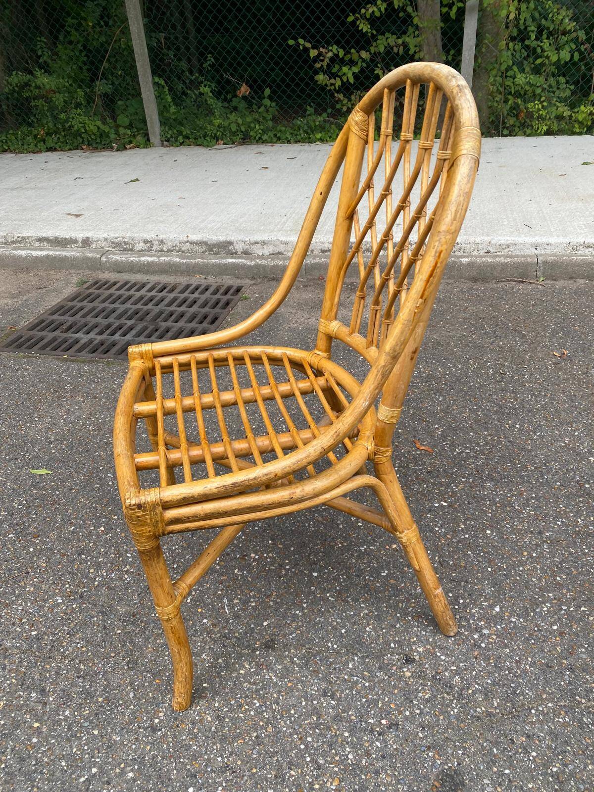 4 bamboo, rattan and wicker gondola chairs from the 70s