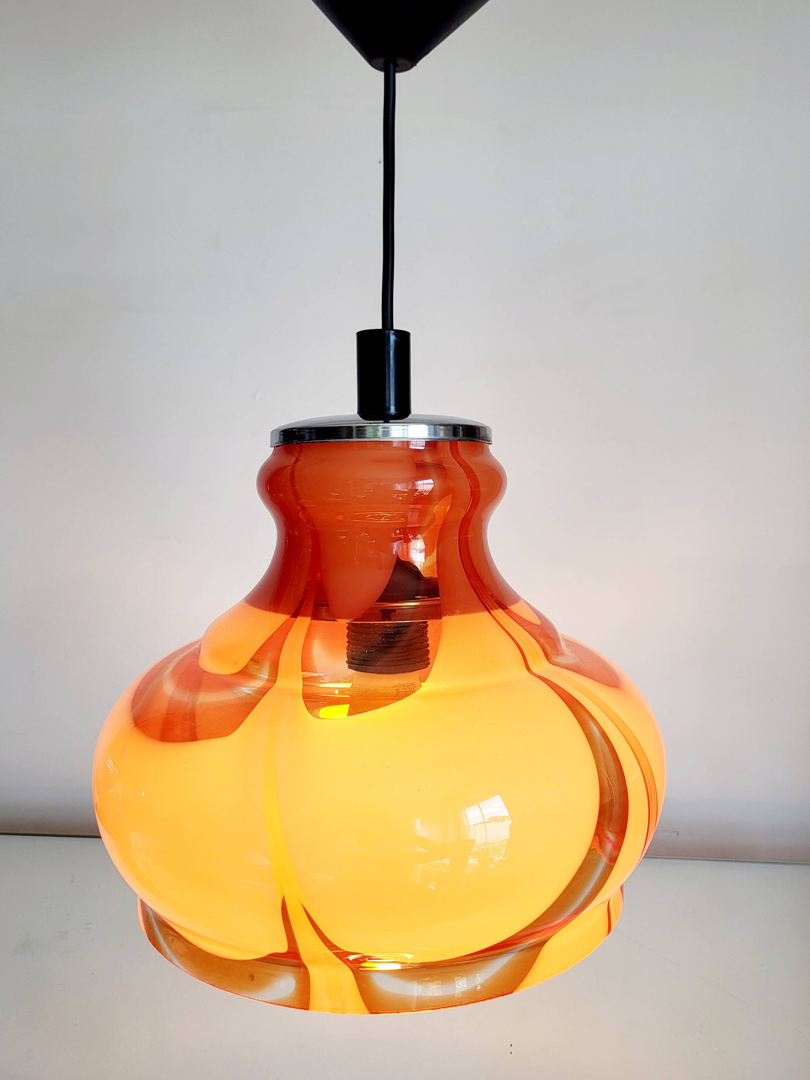 Lampe à suspension vintage en glaçure de Murano, Carlo Moretti, Italie, Jaren 1960