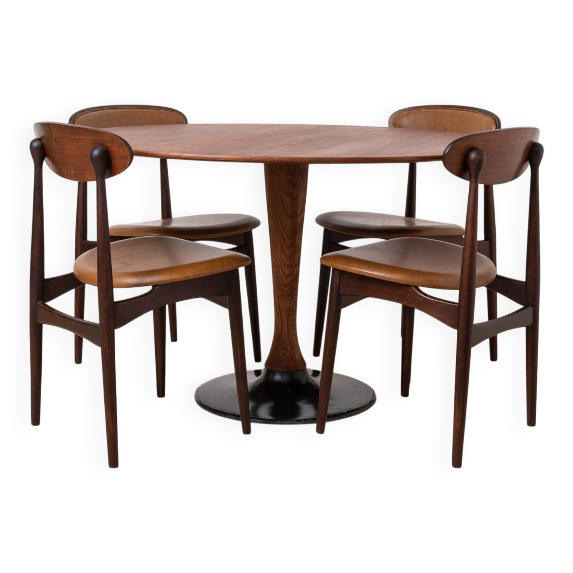 Mid Century Modern Dining Set, Round Table with 4 Fredrik Kayser Chairs
