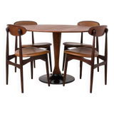 Mid Century Modern Dining Set, Round Table with 4 Fredrik Kayser Chairs