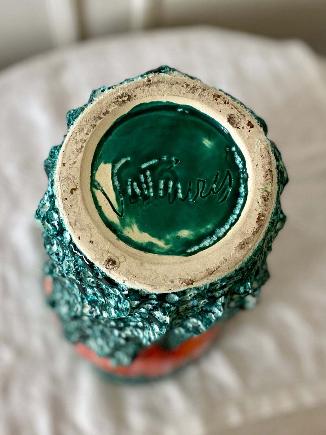 Large Fat Lava Vallauris Sea Foam Vase