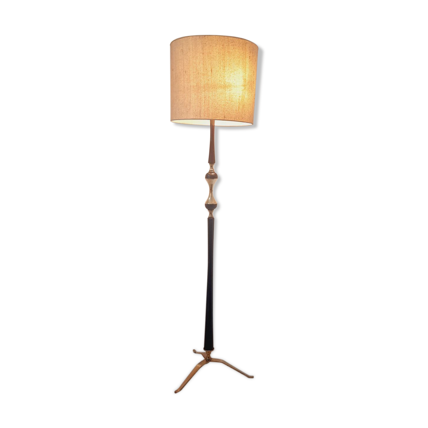 Tripod floor lamp - 1950s - wood and brass.