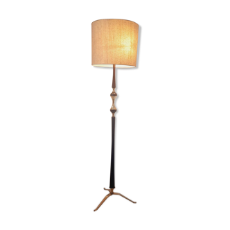 Tripod floor lamp - 1950s - wood and brass.