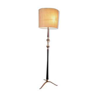 Lampadaire trépied - années 1950 - bois et laiton.