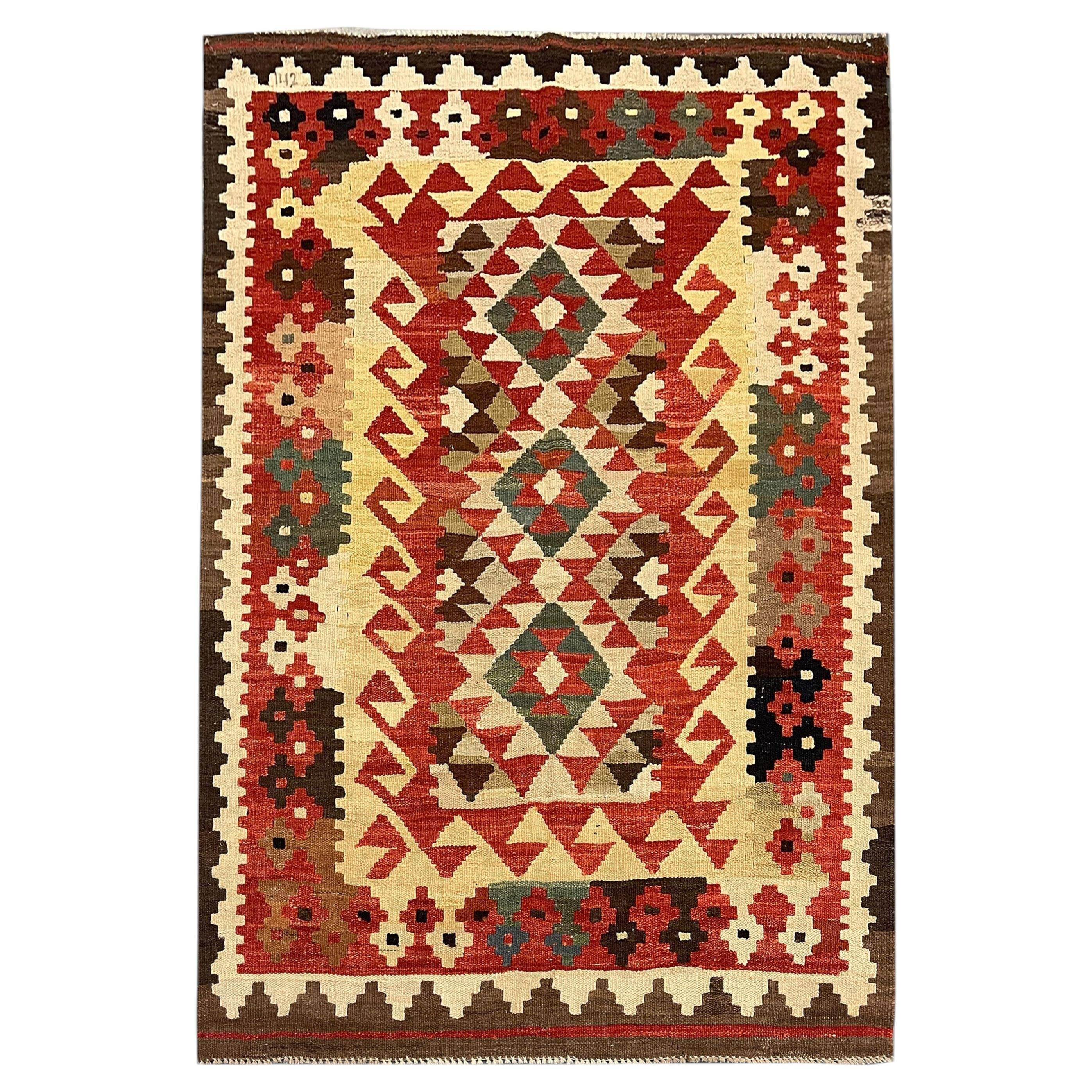 Traditional Tribal Kilim Rug, Multicolour Kilims Wool Area Geometric Carpet