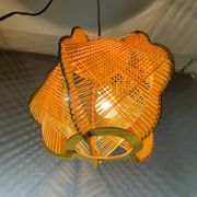 Portuguese mid century wood and straw wooden pendant lamp, 1960s