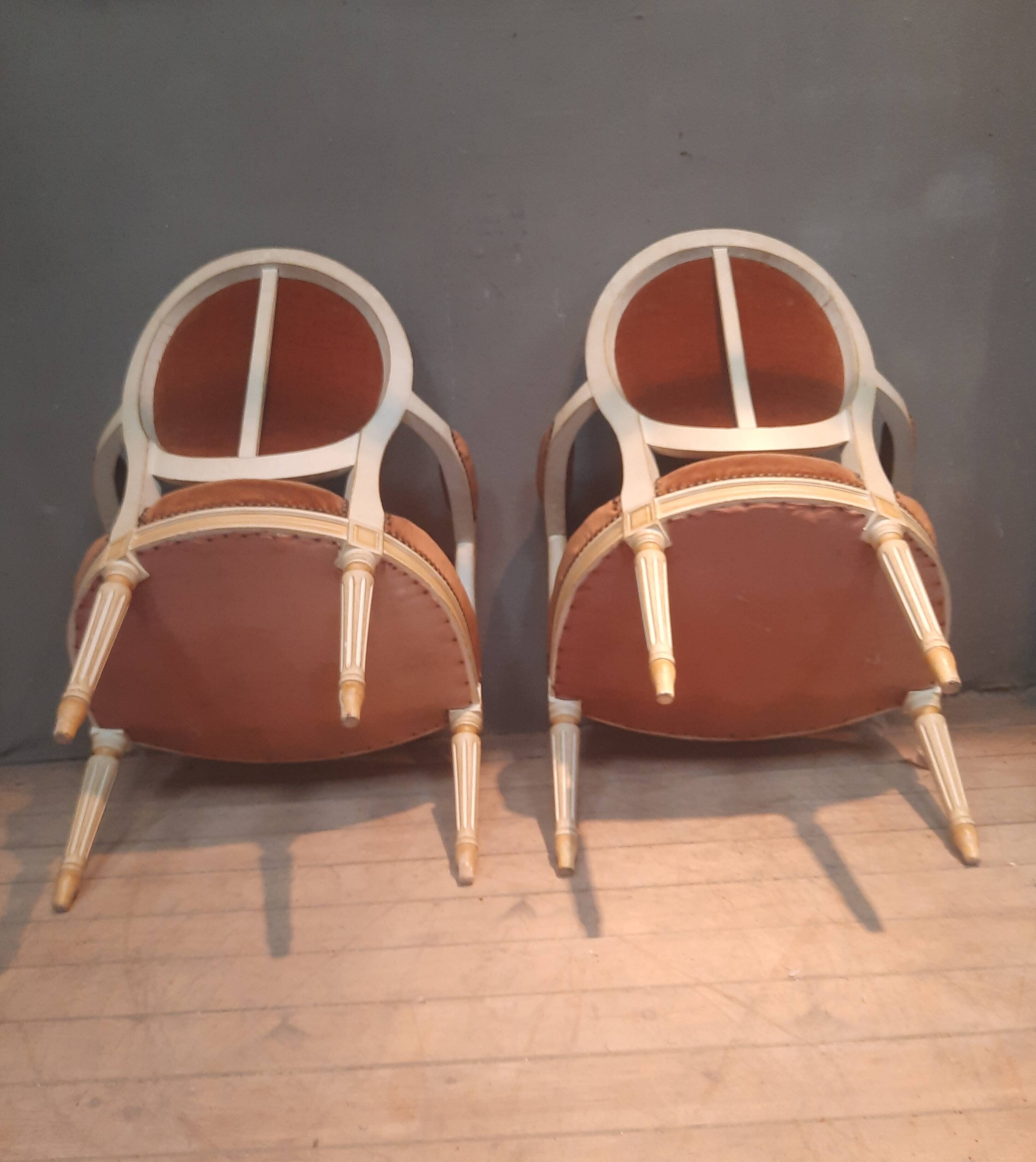 Pair of Louis XV style gray lacquered armchairs