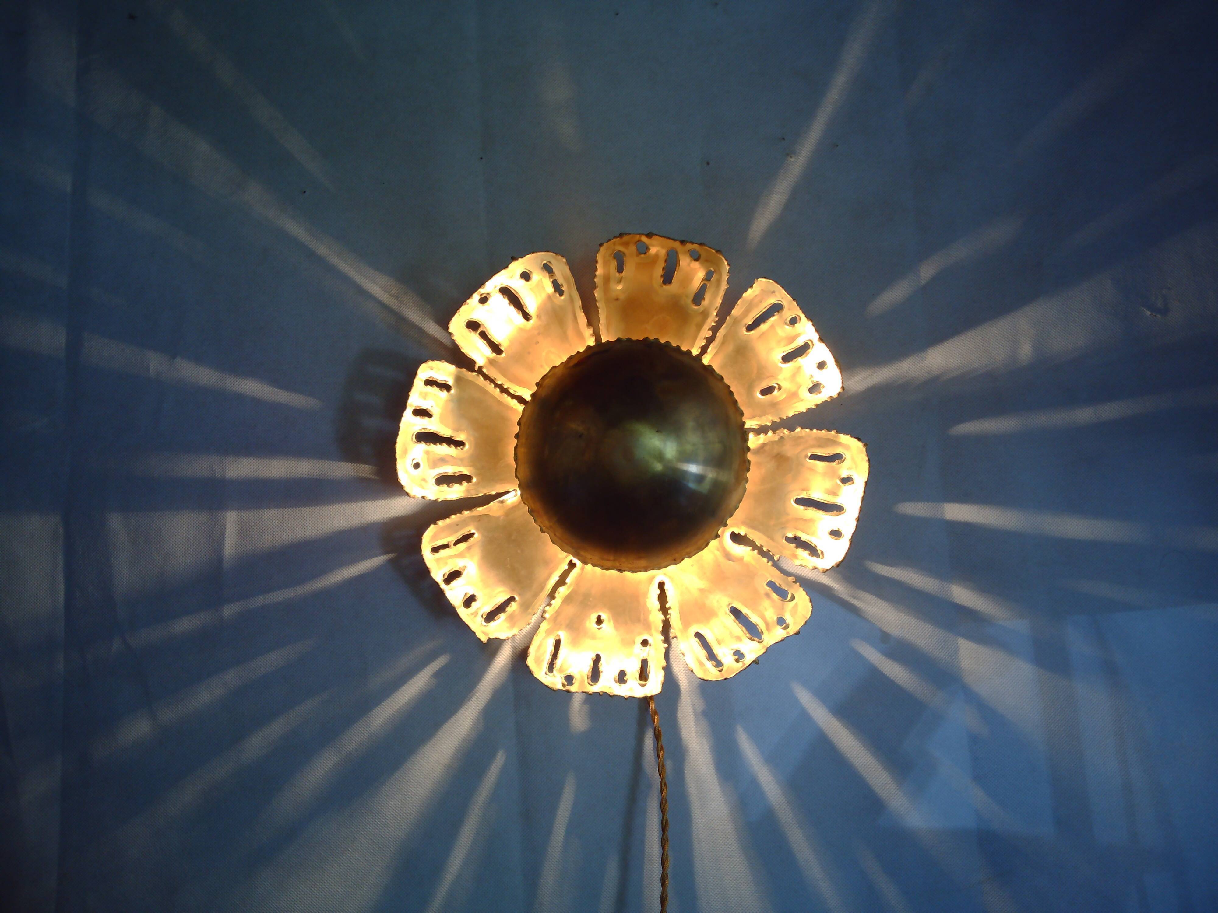 Brass plate flower sconce by Svend Aage Holm-Sörensen for Holm-Sörensen, Denmark.