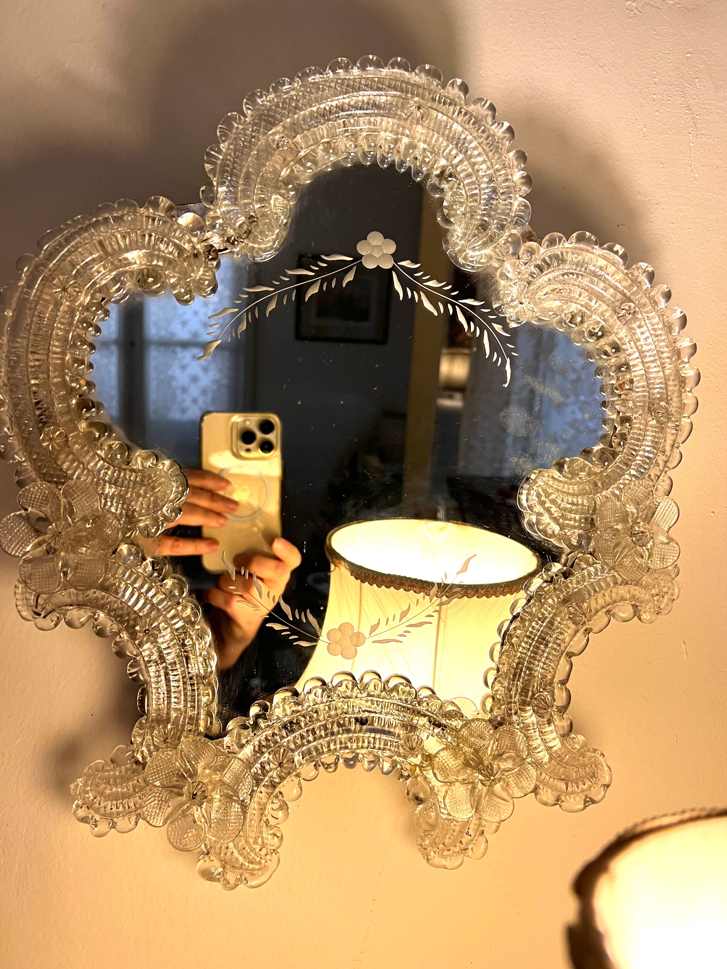Venetian murano mirror with crystal flower