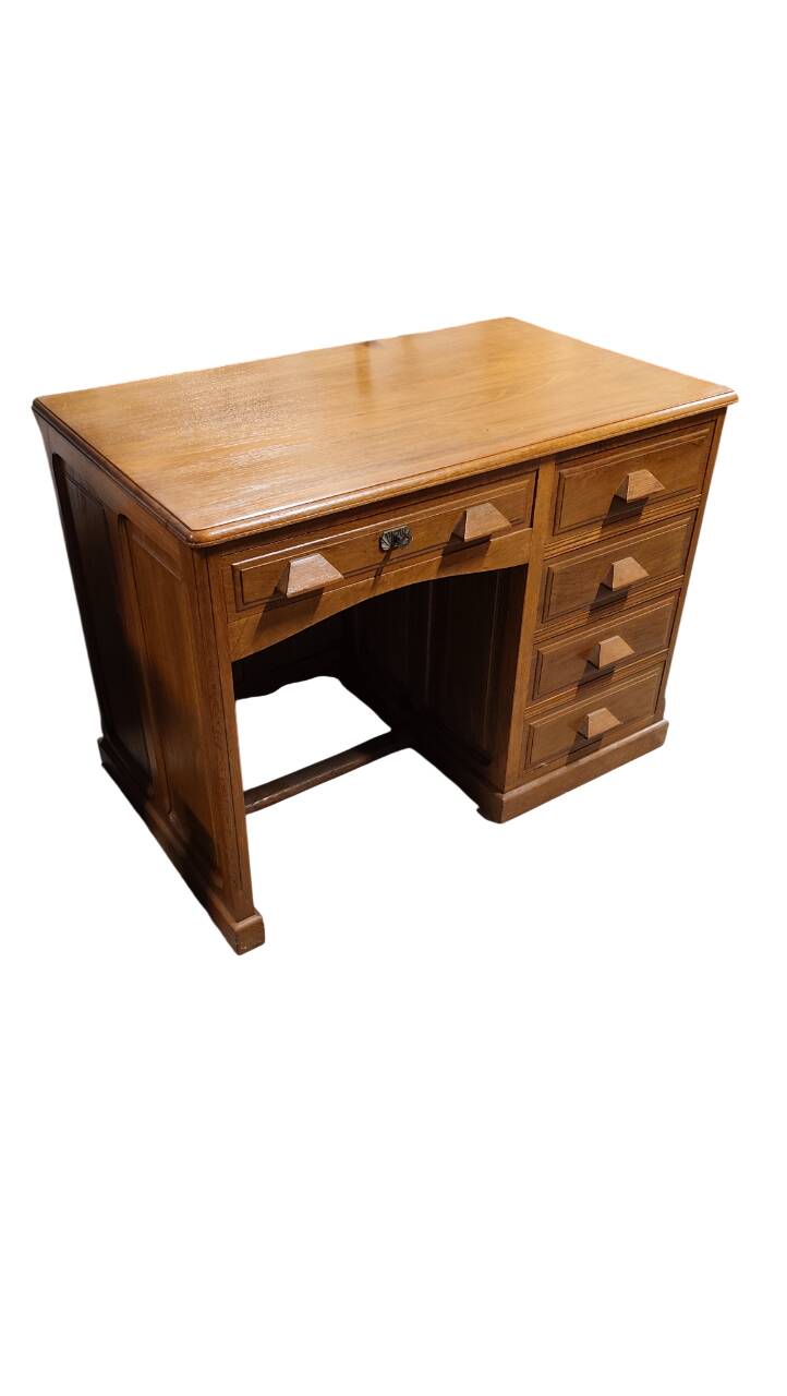 Blonde solid oak desk, cabinet, American type.