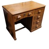 Blonde solid oak desk, cabinet, American type.