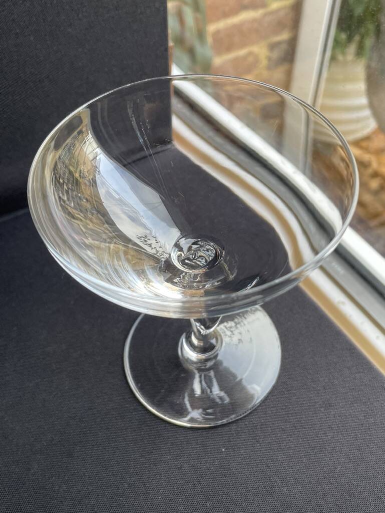 6 light crystal champagne glasses with twisted leg, early 20th century