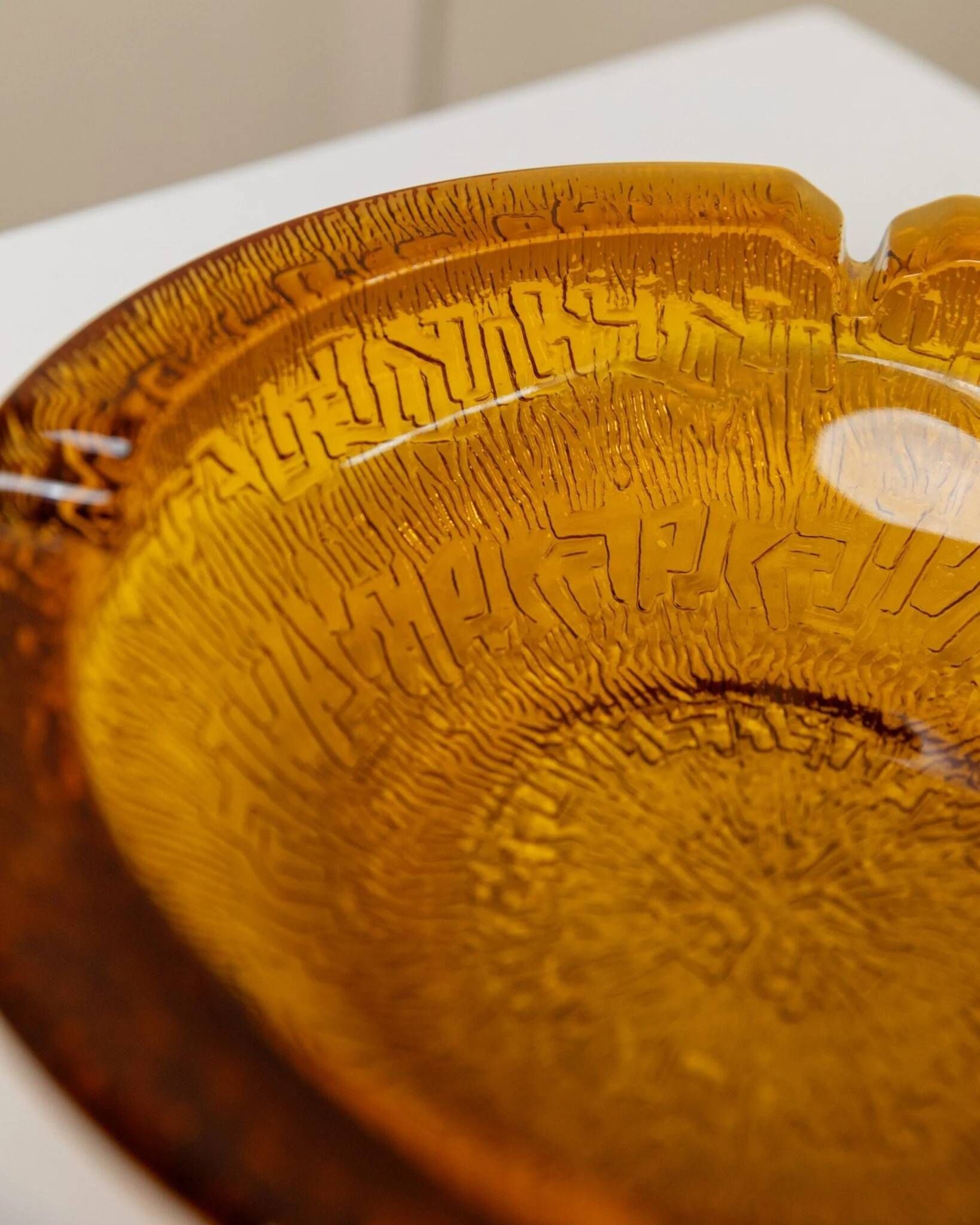 Amber Glass Ashtray - Vintage Textured Glass, Italy 1980s, Decorative Retro Gift