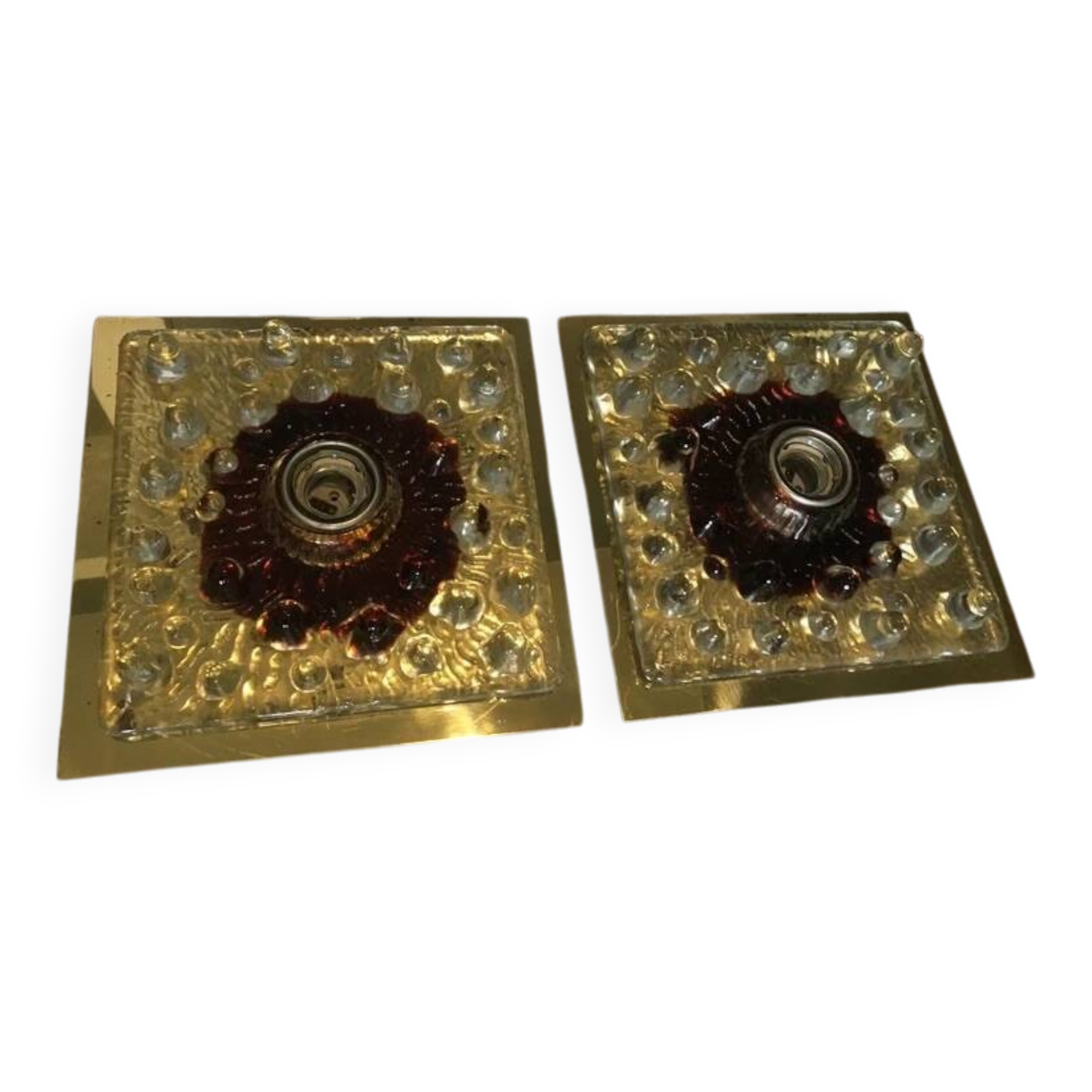 Pair Vintage Solken Leuchten Wall Sconces Mazzega Murano Glass 1960s