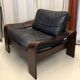 Pair of Scandinavian armchairs in leather and rosewood.