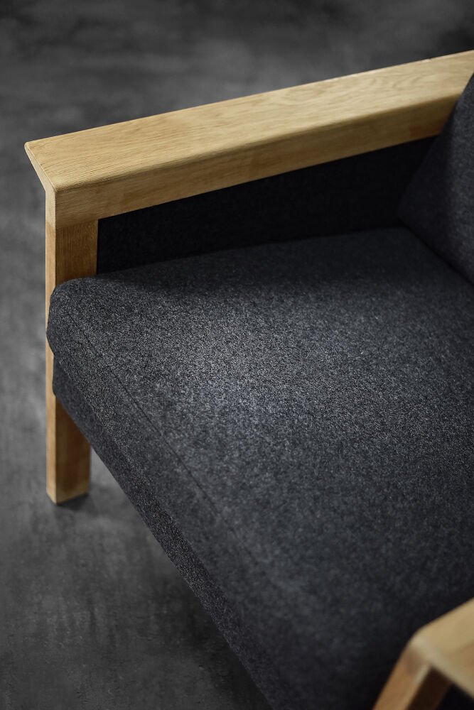 2 vintage oak and felt Danish chaise longues from the mid-century, 1960s.