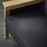 2 vintage oak and felt Danish chaise longues from the mid-century, 1960s.