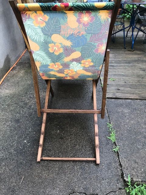 Former Chilean lounge chair deckchair wood and canvas 1930s/1940s