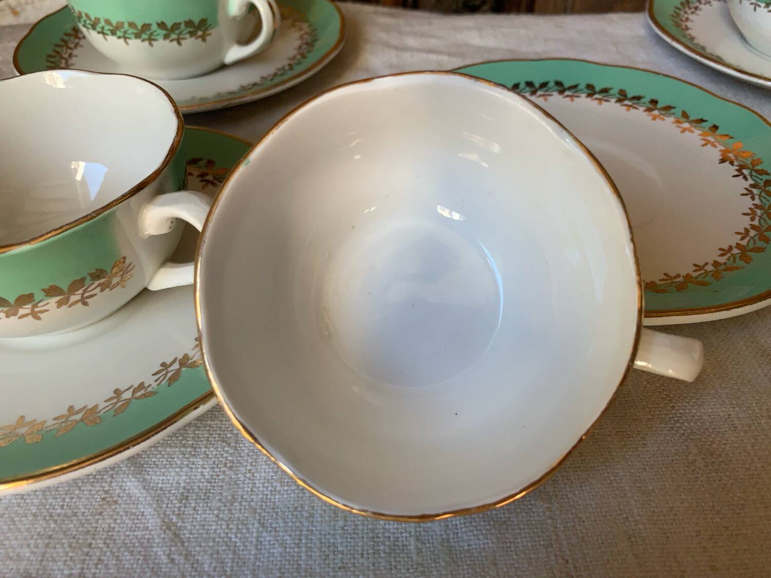 4 tasses à café vert menthe Digoin Sarreguemines Juliette 1960