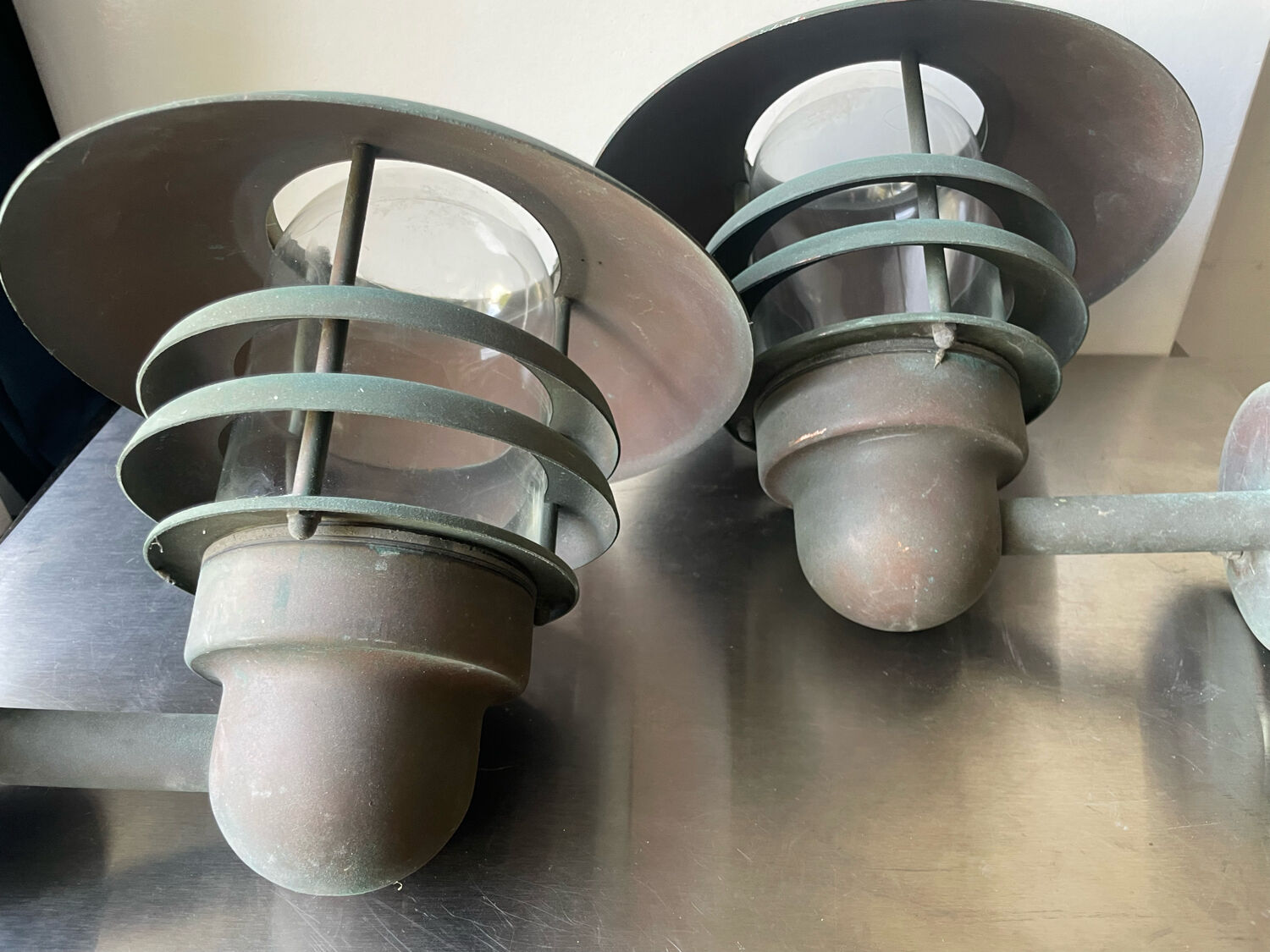 Pair of classic danish vintage outdoor wall lamps in copper