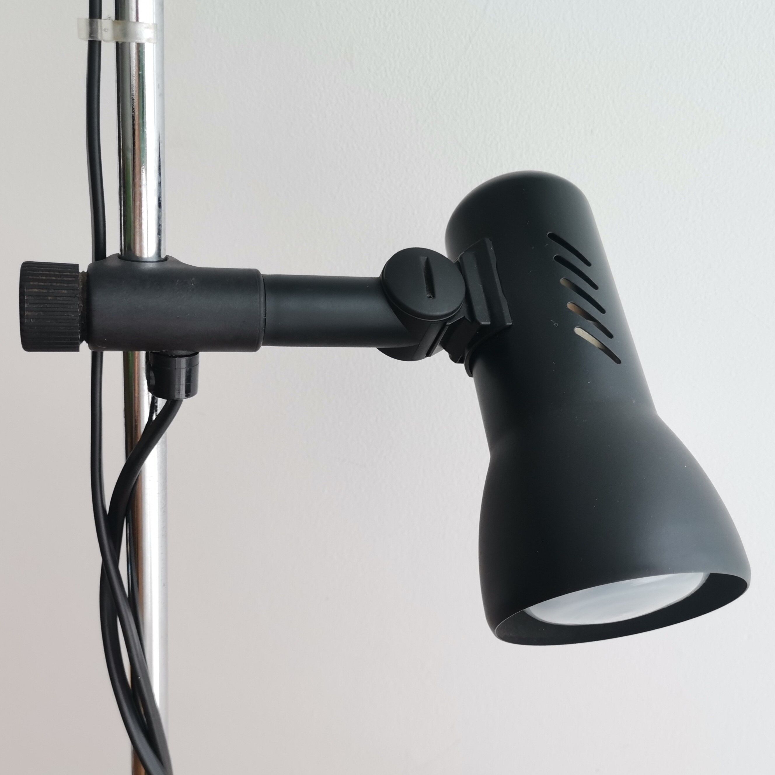 Mid century modern black metal floor lamp with 2 spot lights