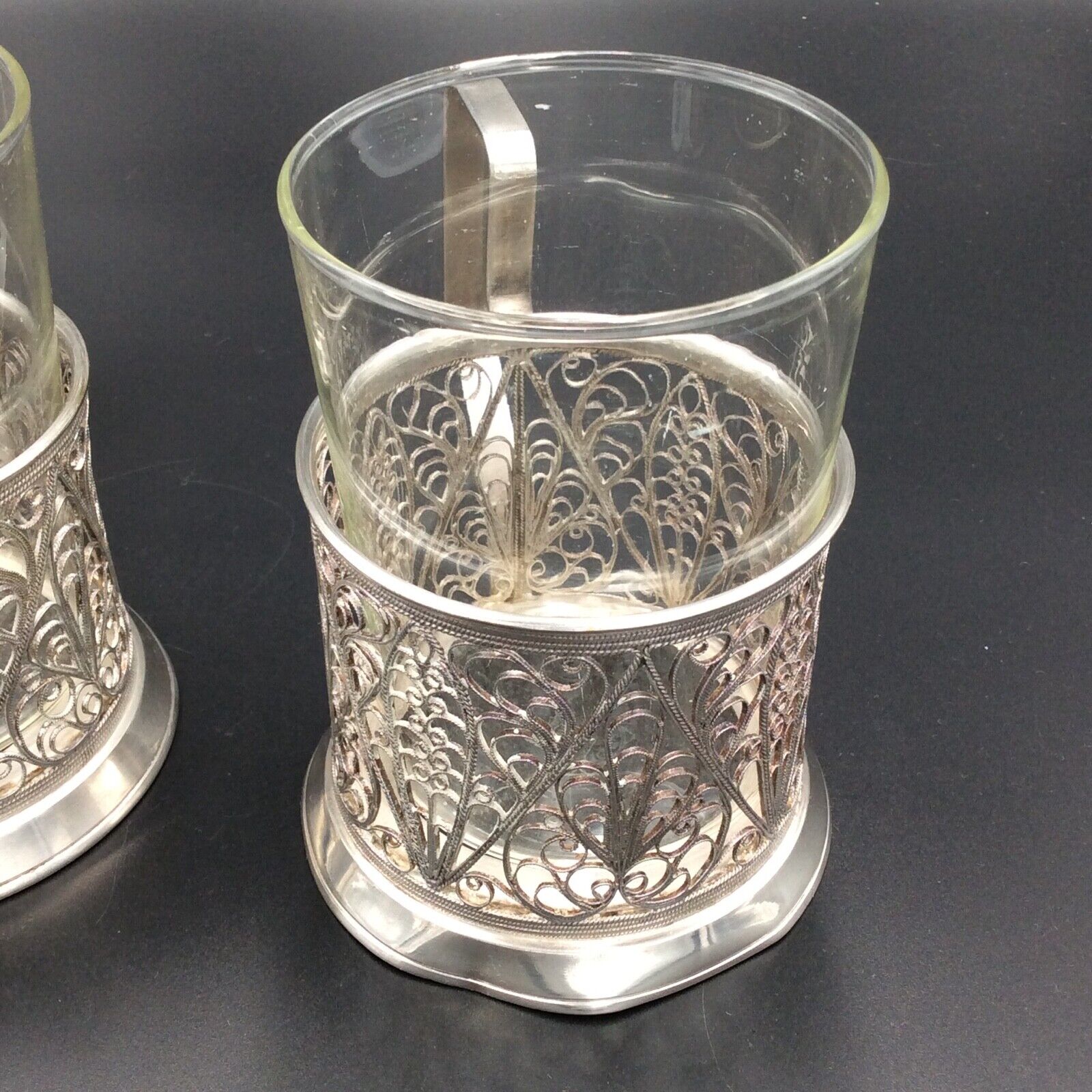 4 russian tea cups silver metal watermarked ussr