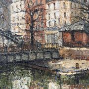 Saint Martin Canal in Paris, knife oil painting signed L Guerbier.
