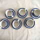 Series of 6 coffee cups in faience with blue stripes with saucers
