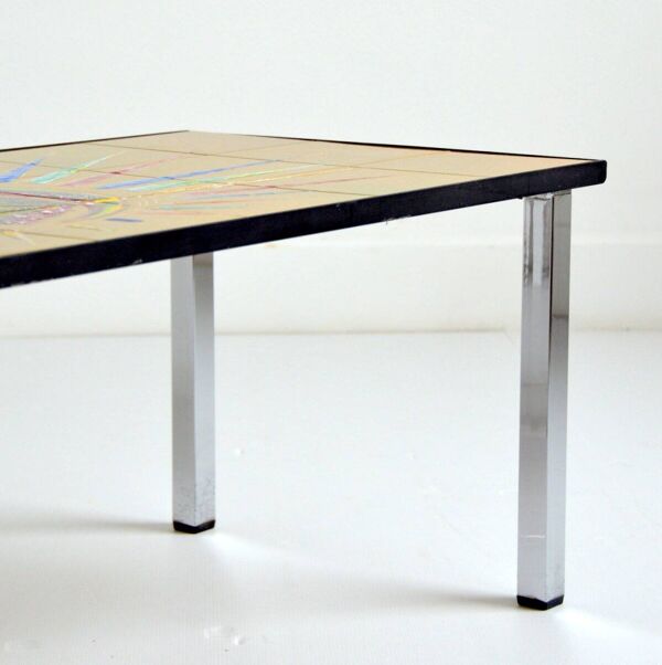 Table basse / Bout de canapé / céramique peinte à la main vintage 1960
