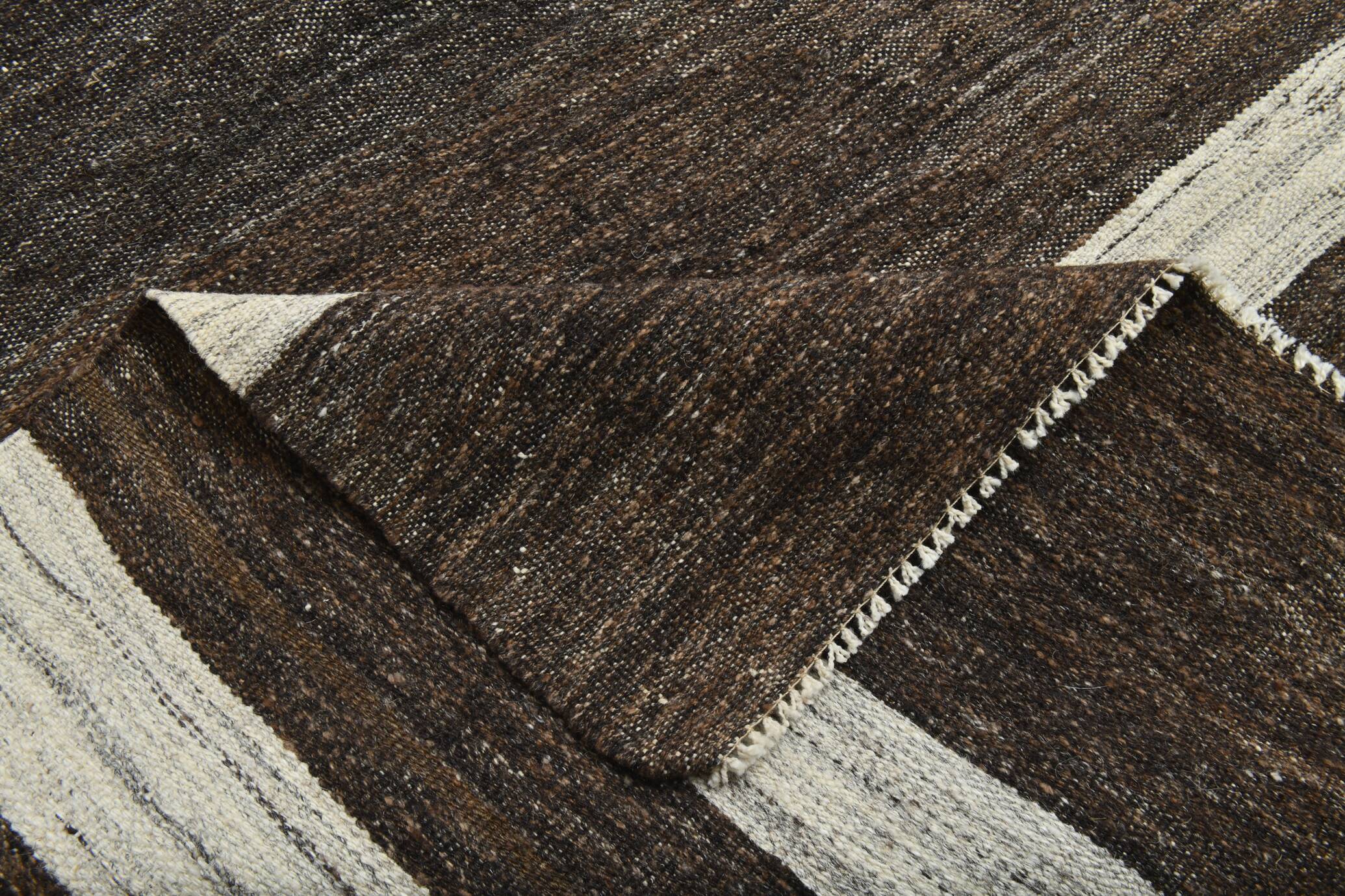 6x10 Brown & Beige Handmade Wool Kilim Rug, 195x324Cm