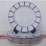 6 flat basque porcelain blue and red plates