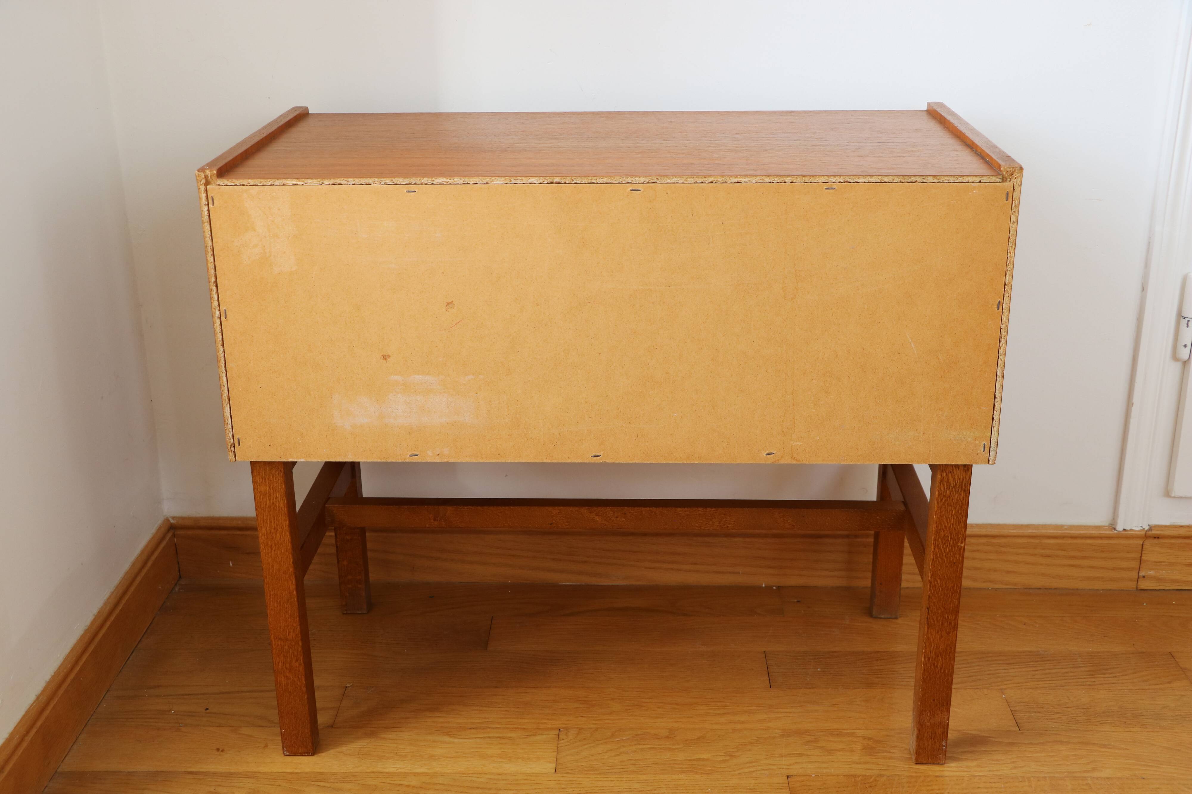 Bedside table, small Scandinavian chest of drawers, 1960, teak.