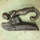 Small bronze-colored cast iron mermaid or cherub door knocker - 20th century